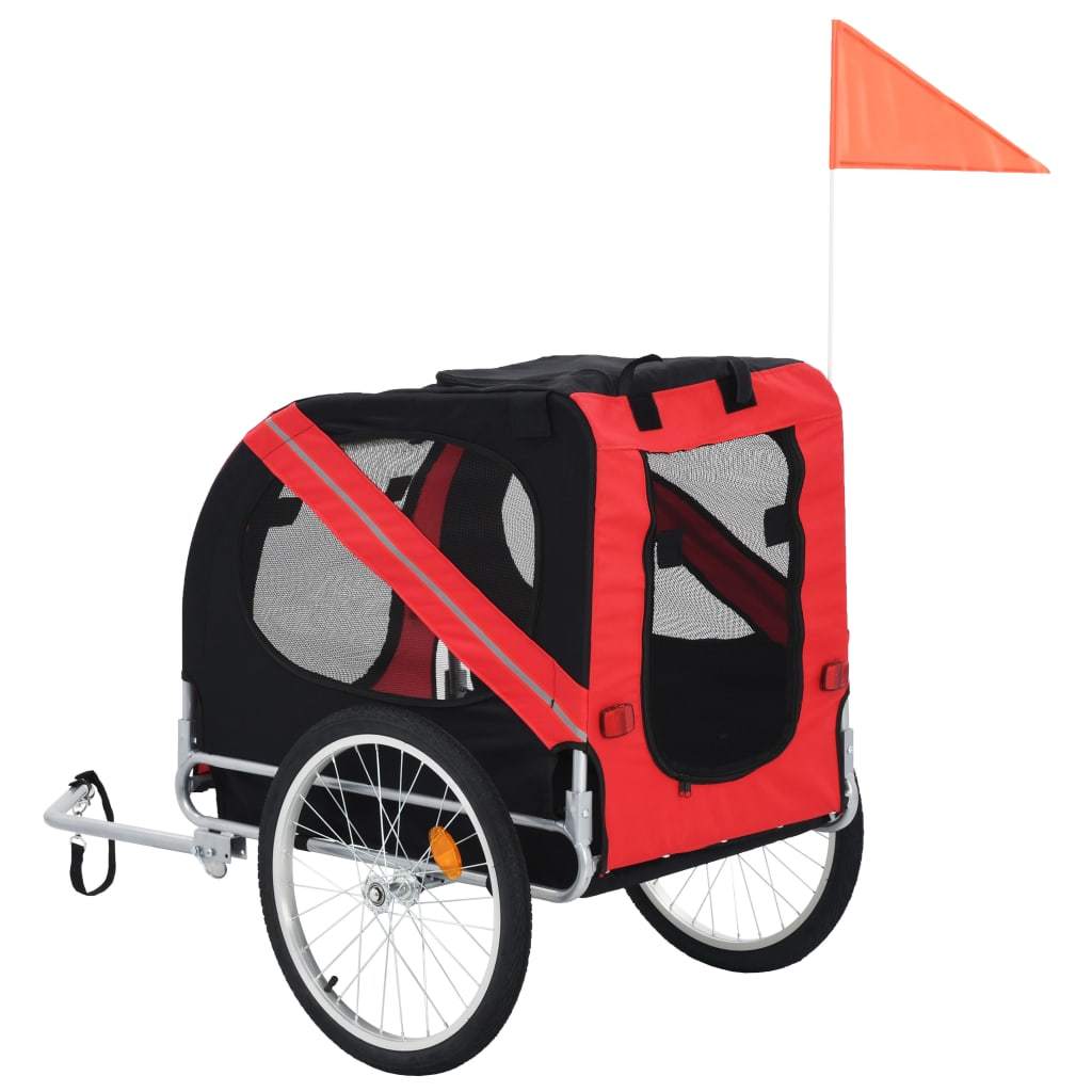 Dog Bike Trailer Foldable Sturdy Pet Flag Stroller Jogger Orange/Red