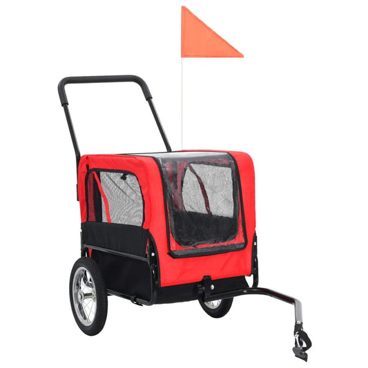 2-in-1 Pet Bike Trailer & Jogging Stroller Flag Dog Stroller Gray/Red