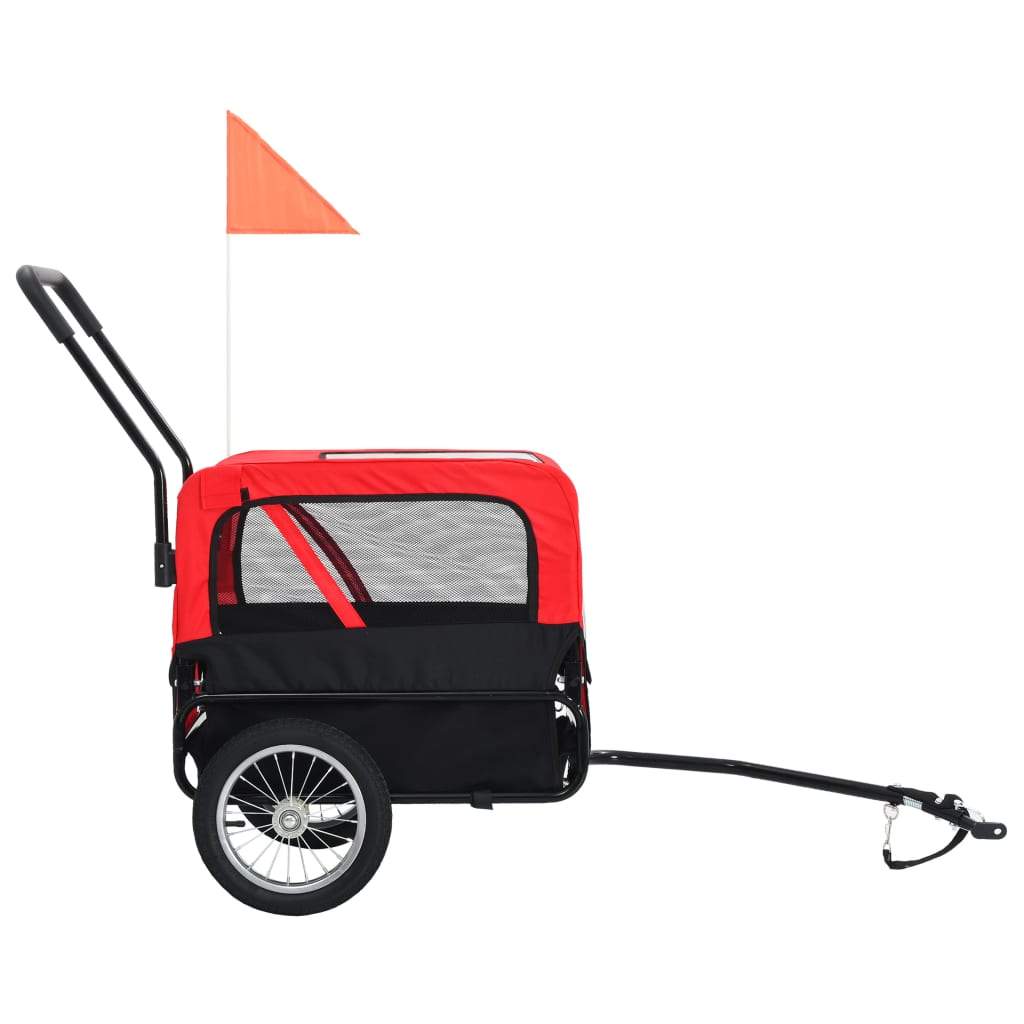 2-in-1 Pet Bike Trailer & Jogging Stroller Flag Dog Stroller Gray/Red