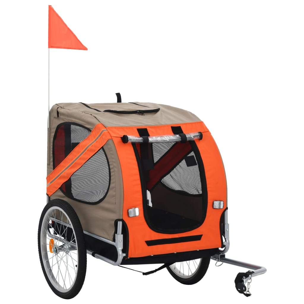 Dog Bike Trailer Foldable Sturdy Pet Flag Stroller Jogger Orange/Red