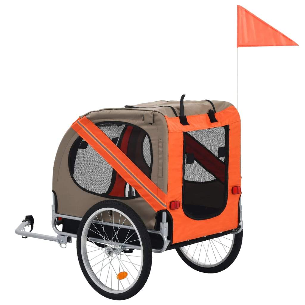 Dog Bike Trailer Foldable Sturdy Pet Flag Stroller Jogger Orange/Red