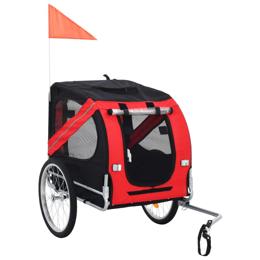 Dog Bike Trailer Foldable Sturdy Pet Flag Stroller Jogger Orange/Red